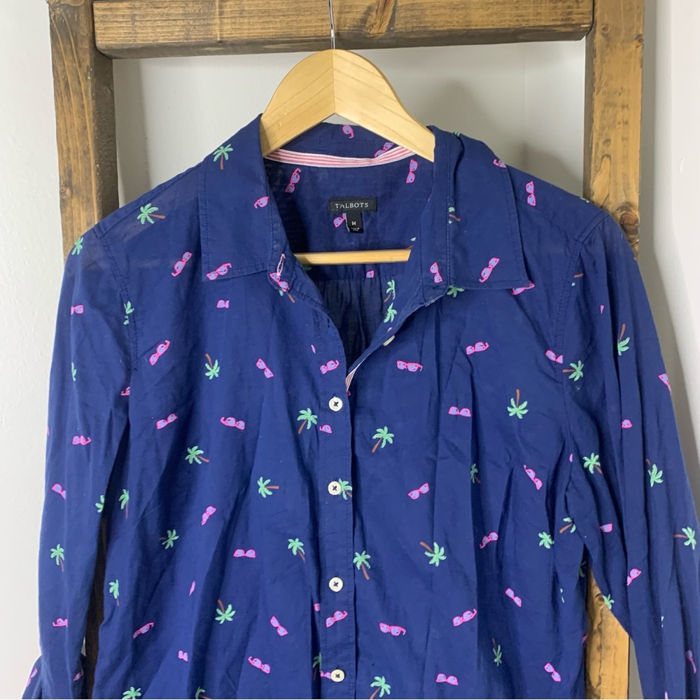 Talbots Navy Blue Summer Time Accents Shirt M - Picture 3 of 6